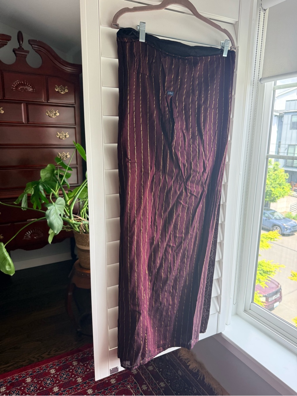 Long Burgundy Pinstripe Skirt sarong